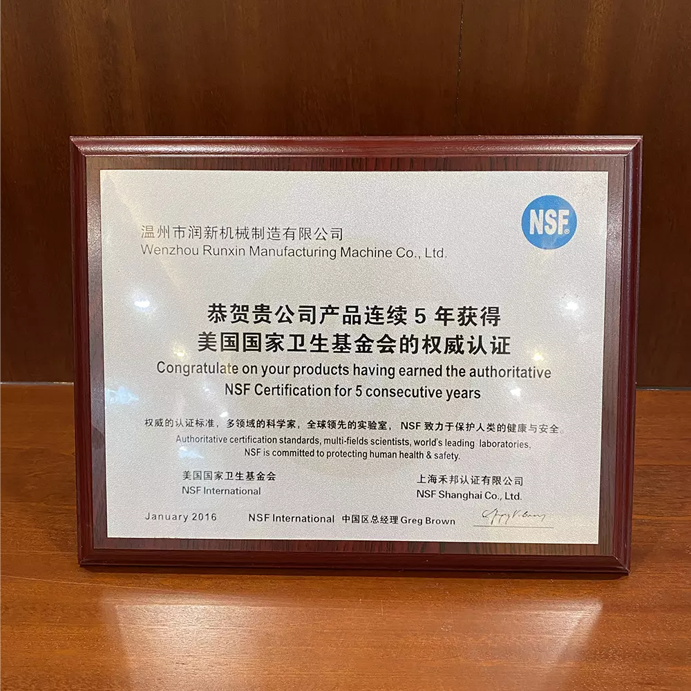 Giấy chứng nhận đạt chuẩn NSF cho các sản phẩm RUNXIN